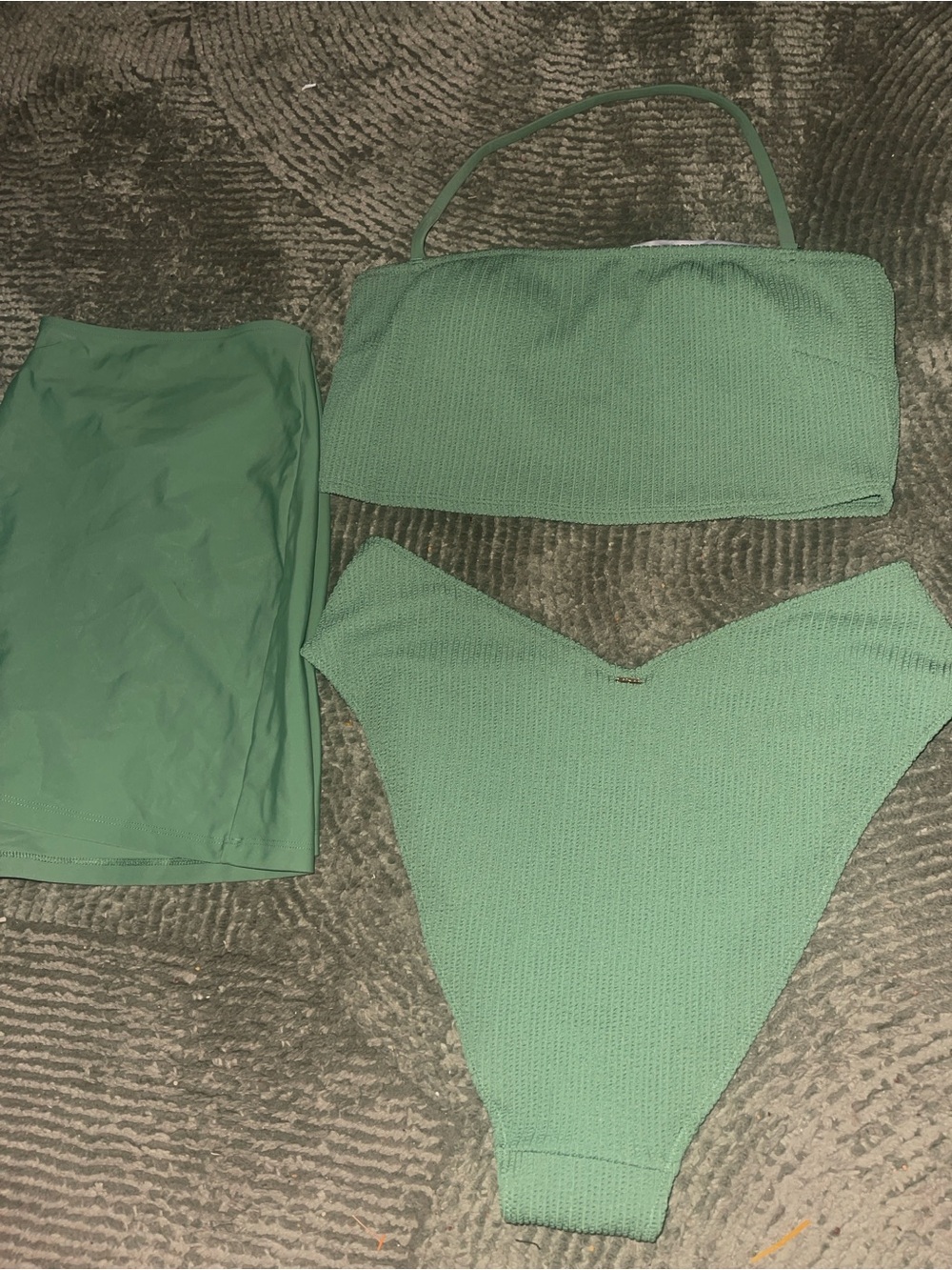 PINK Victoria's Secret Textured Green Bandeau Bikini Set
